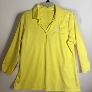 Nancy Lopez Polo Shirt Womens L Delux Dri Golf Yellow 3/4 Sleeve Lightweight.  H